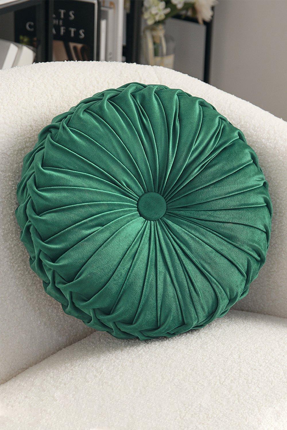 45cm Green Round Velvet Pleated Pumpkin Cushion